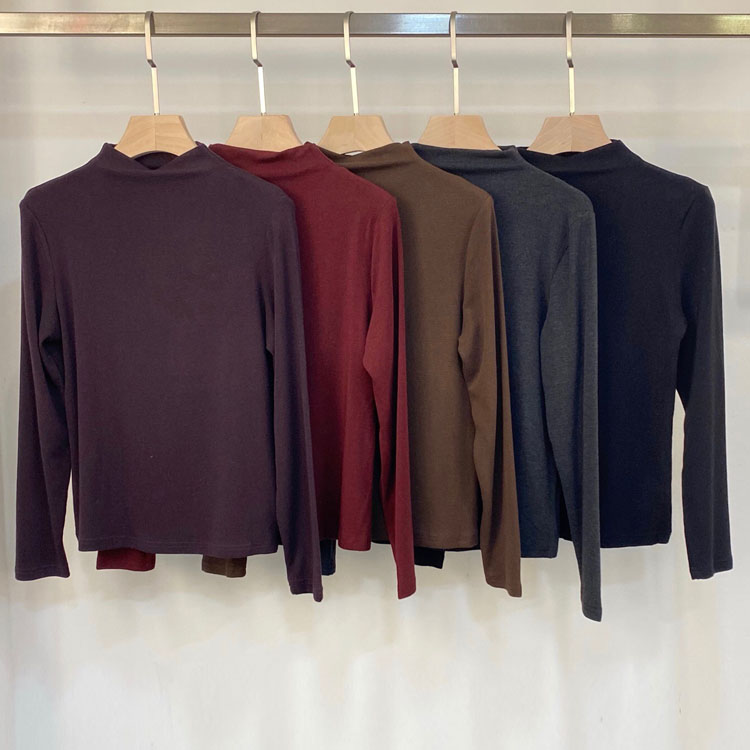 初溯2025秋冬新款欧货女立领长袖天丝羊毛修身显瘦打底衫通勤上衣