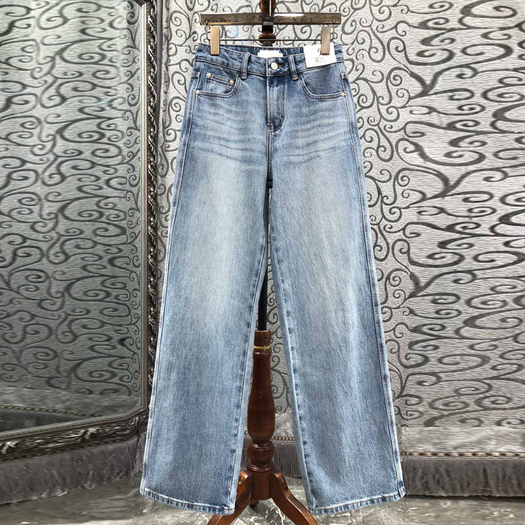 初溯家2026春季新款欧货女装复古直筒牛仔裤女浅蓝色水洗高腰长裤