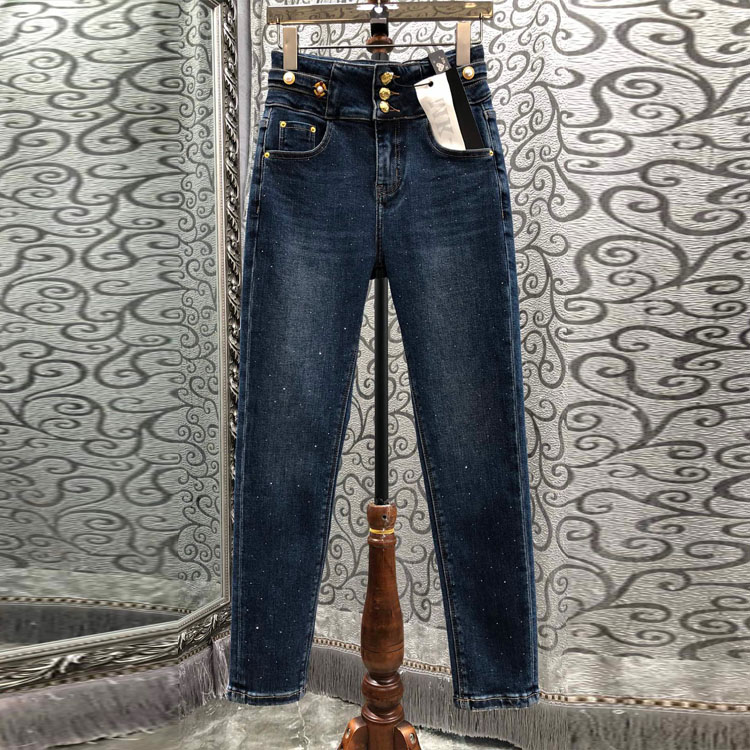 初溯2025秋季新品欧货女装高腰显瘦弹力紧身小脚九分裤牛仔铅笔裤