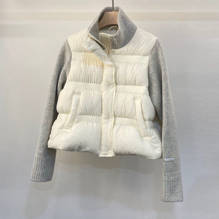 初溯2025冬季新款欧货女装羊毛针织拼接立领长袖拉链羽绒服短外套