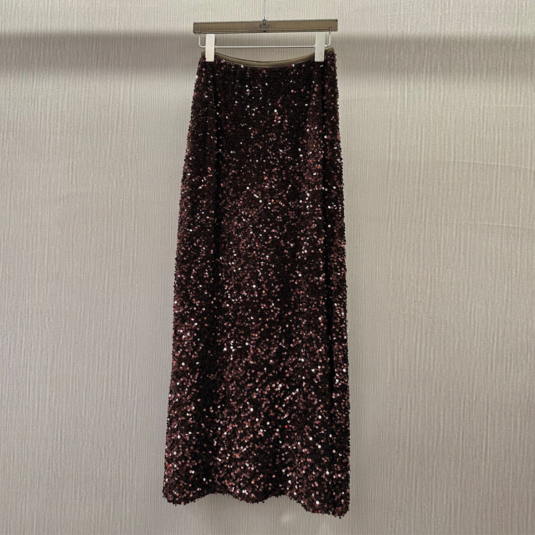 2025秋冬新款欧货女装复古亮片半身裙显瘦气质高级感松紧腰中长裙