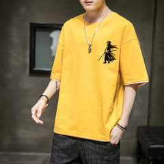 Large summer men's printed short sleeve T-shirt trend loose youth half sleeve