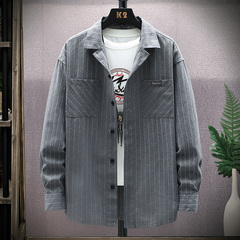 Shirt men's striped autumn Hong Kong style long sleeve work shirt men's loose coat