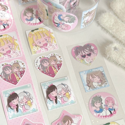 北北村&李星星合作原创复古千禧可爱女孩人物贴纸卷手帐防水手机