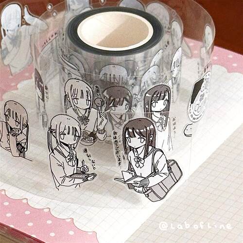 线条研究室 碎碎念 新品切模贴纸卷人物黑白漫画风胶带拼贴手帐