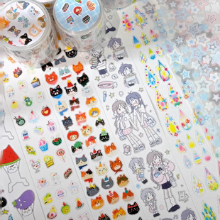 N1ng酱新品手帐贴纸卷切膜猫猫头甜品同心圆老娘和猫分装整卷