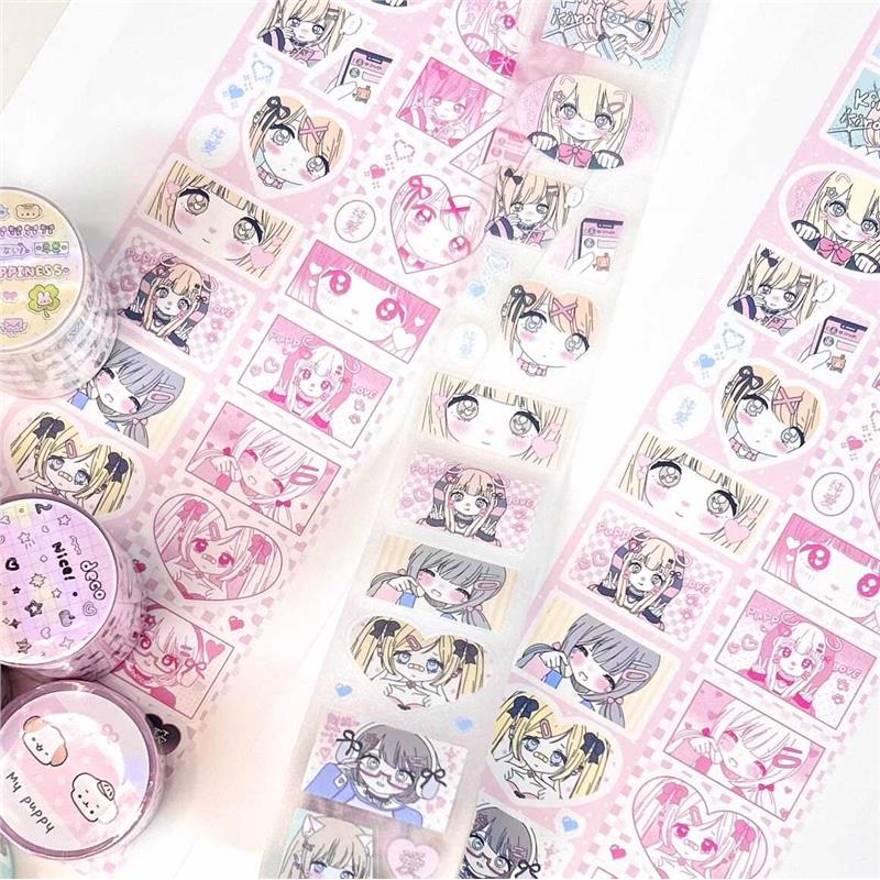 草莓烟电波少女deco盐系日付小小拉条贴纸卷可爱人物切模胶带手账