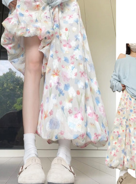 森系小清新彩色碎花花苞裙裤女夏季2026新款松弛感显瘦宽松灯笼裤