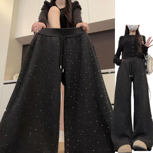 复古慵懒闪闪烫钻休闲裤女秋冬2026新款高腰慵懒风显瘦星空阔腿裤