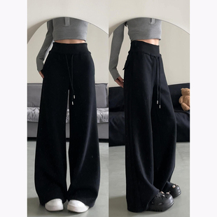 垂感显瘦高腰宽边马蹄卫裤 复古慵懒黑色微喇运动裤 女春夏2025新款