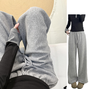 韩系小众设计感闪闪星空裤女春秋2026新款慵懒舒适加绒烫钻阔腿裤