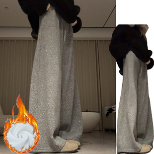 慵懒松弛感抽绳遛弯裤子女秋冬季2025新款加绒加厚爆闪烫钻星空裤