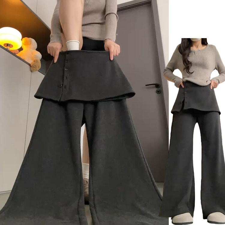 复古假两件纽扣屁帘裤女秋冬2026新款加绒加厚垂感显瘦高腰微喇裤,女装/女士精品,休闲裤,淘宝优惠券,粉丝福利购,淘宝优惠卷