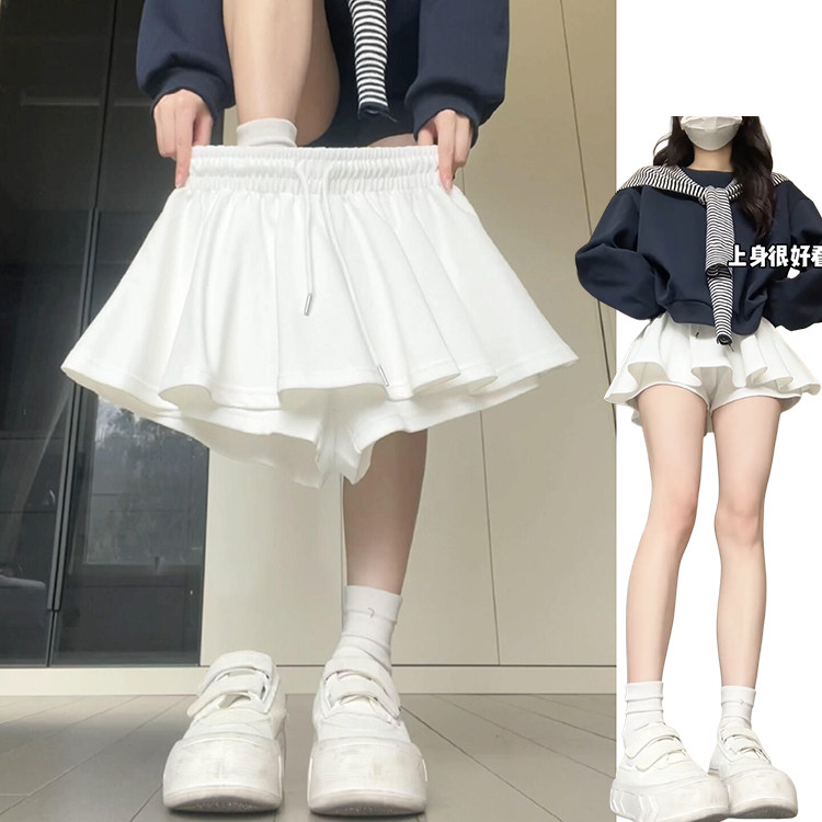 温柔感白色裙裤女夏季薄款2026新款小个子高腰休闲防走光运动短裤图片