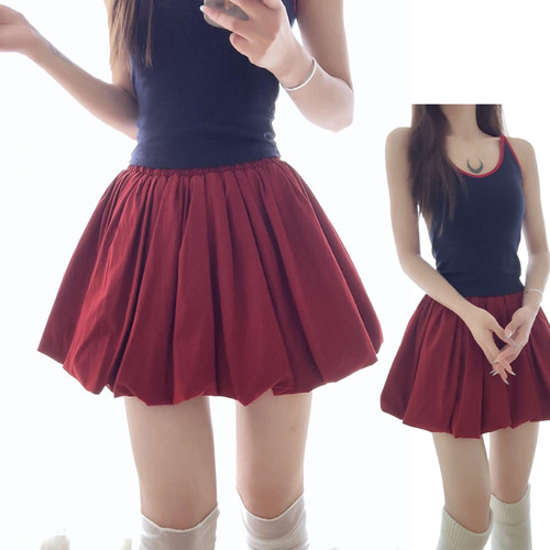 红色花苞短裙裤女夏季2026新款高腰a字裙防走光休闲显瘦南瓜短裤