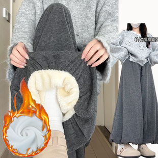 显瘦高腰加厚垂感花苞裙裤 2025新款 女秋冬季 灰色针织加绒糯米裙裤