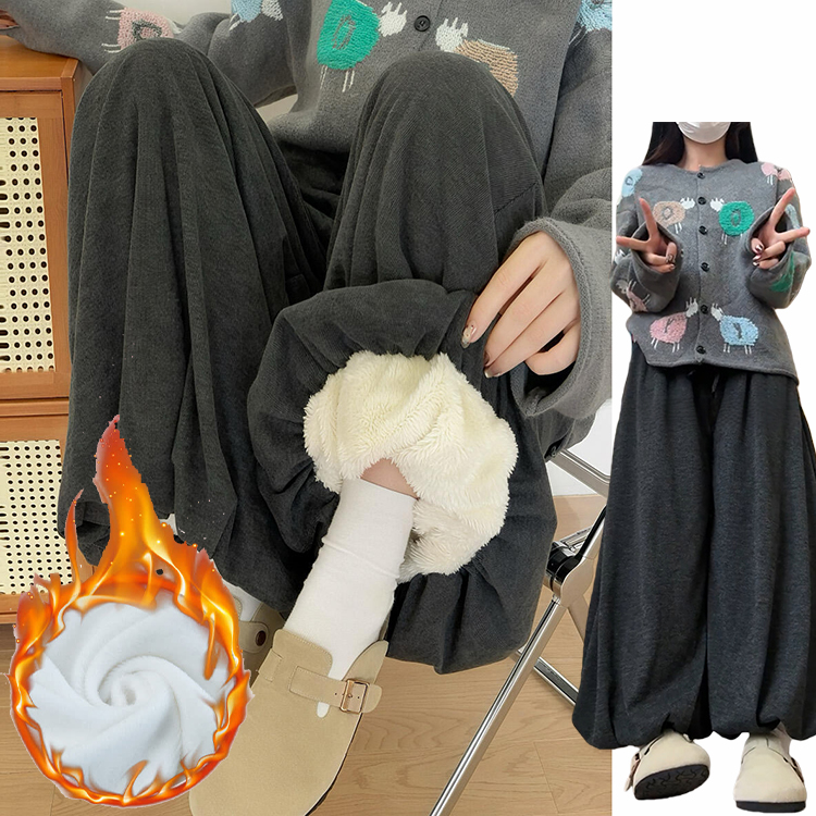 灰色慵懒感韩系糯米裙裤女秋冬季2025新款加绒加厚针织软糯花苞裤