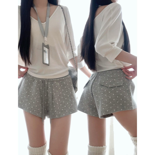 韩系甜美减龄包臀波点裤女夏季2026新款显瘦蚂蚁腰百搭休闲阔腿裤