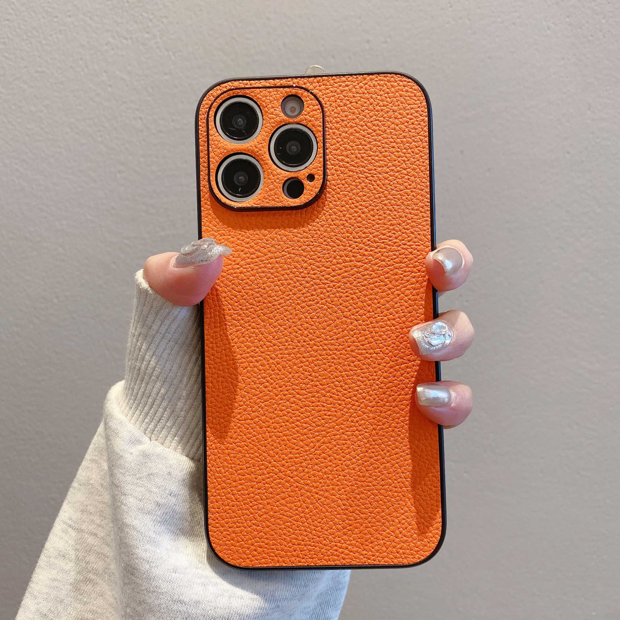 适用苹果17promax手机壳iphone16pro新款纯色荔枝皮纹15pro全包防摔13高级感12简约14高端超薄男女皮质外壳潮