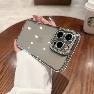 高级感水钻边框适用苹果17promax手机壳新款iphone16pro闪粉镜头膜13硅胶全包防摔透明15p轻奢超薄简约14女款