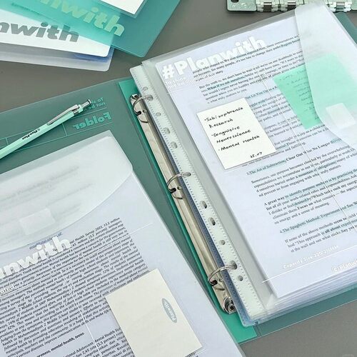 planwith薄荷绿A4三孔活页文件夹高颜值学生考试专用试卷收纳袋