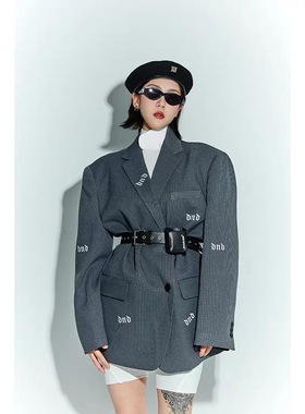 O.N.E买手店DONOTDISTURB灰色3m反光字母oversize廓形宽肩西装