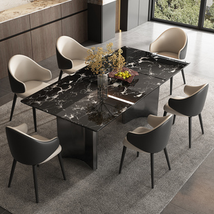 天然奢石餐桌高级感宝格丽黑玫瑰2026新款长方形意式大理石桌子