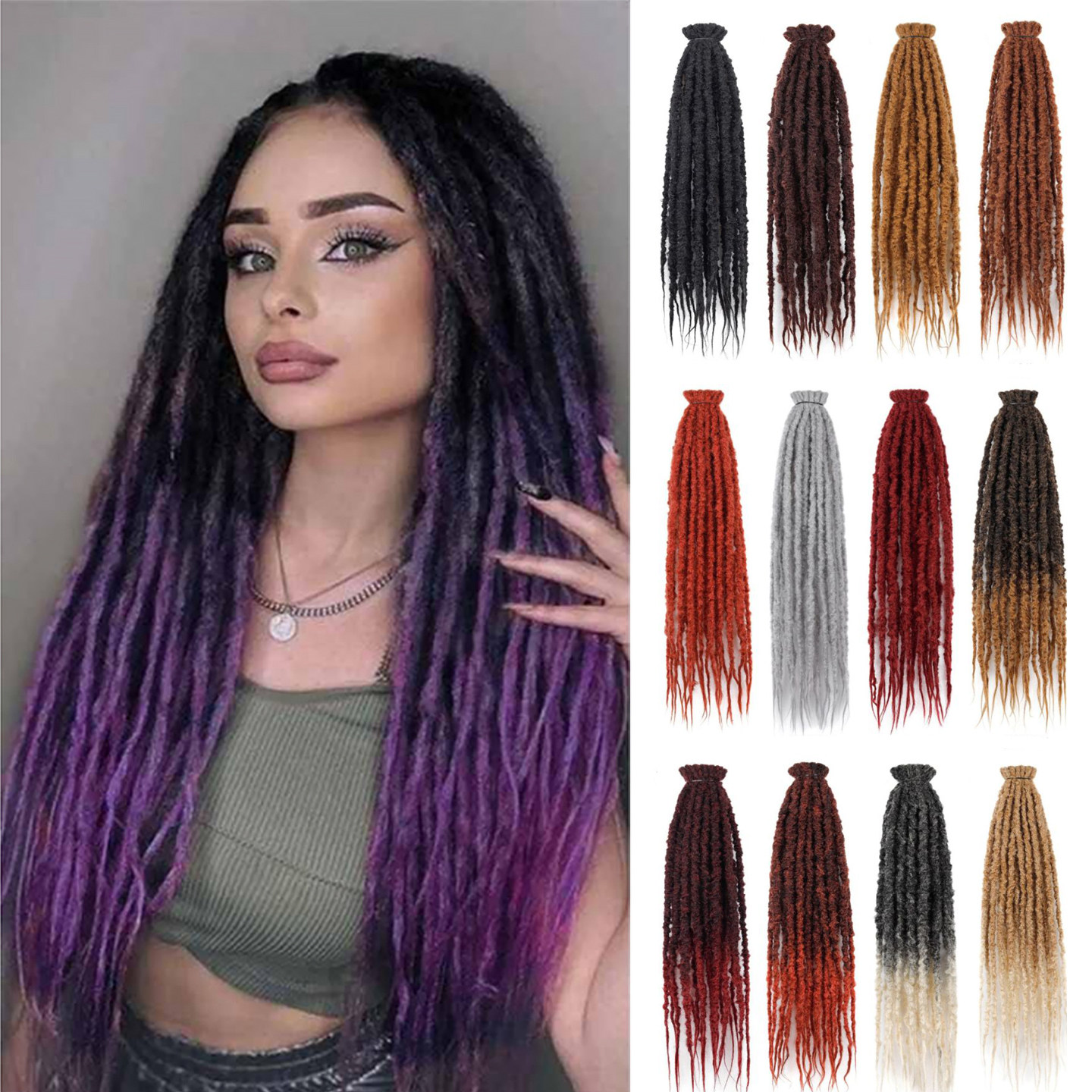 非洲假发女双尾纹理烫毛毡脏辫子钩针发接发束假发条Crochet hair