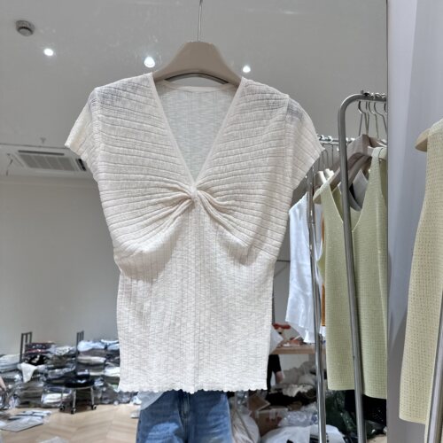 韩系坑条冰丝针织衫上衣潮