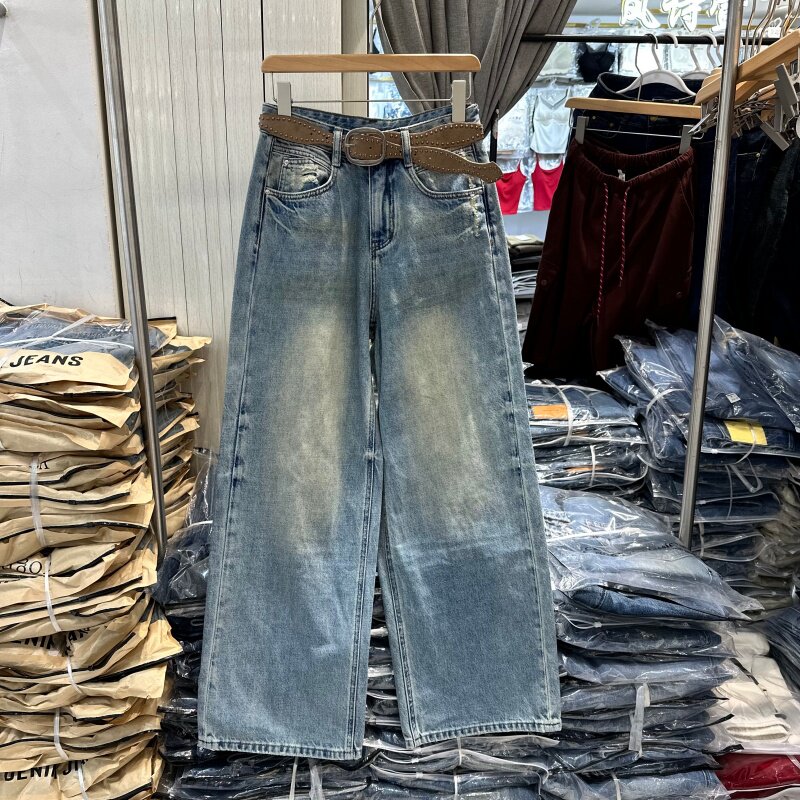欧洲站2026年春季新款复古水洗蓝宽松显瘦百搭高货阔腿牛仔裤女潮