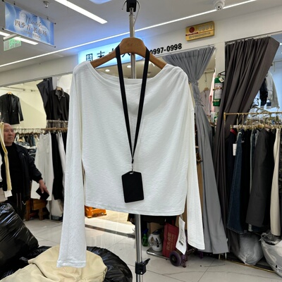 GEZI格子53017拉肩T恤衫上衣