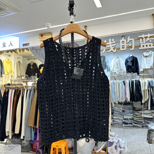 新款 春夏季 韩版 时尚 镂空针织背心女 配腰带小众无袖 .CON8586正版