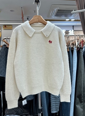 翻领羊毛针织衫女2025冬装新款韩版卡通标显瘦百搭套头松弛感毛衣