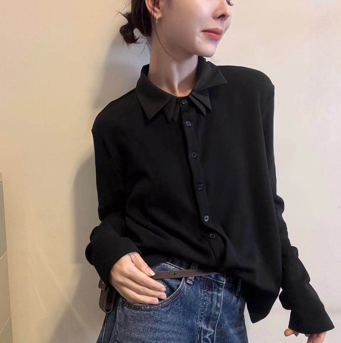 时尚翻领长袖T恤衫上衣潮