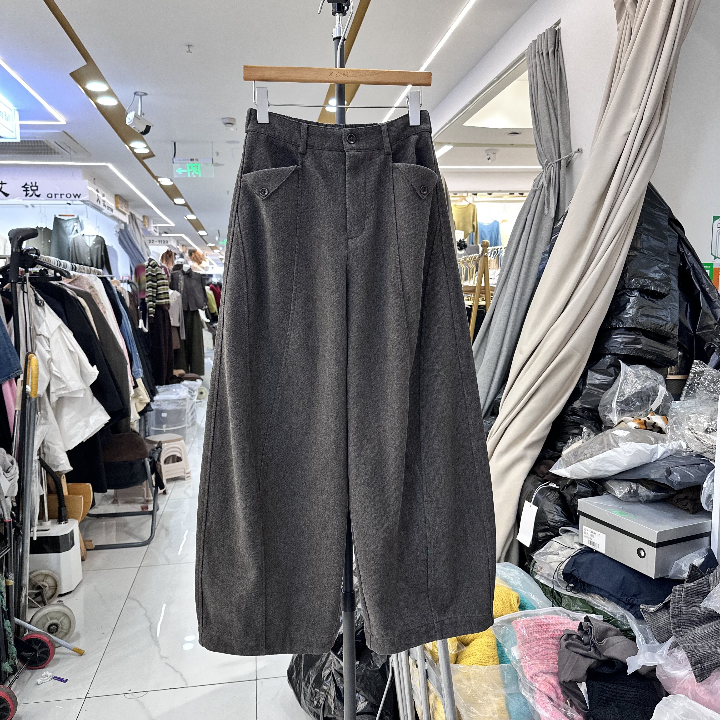 韩版高腰毛呢阔腿裤女宽松显瘦