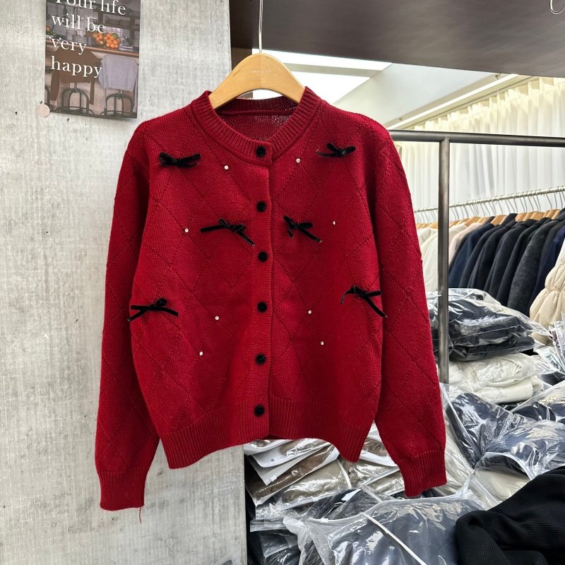 韩系蝴蝶结小个子开衫毛衣