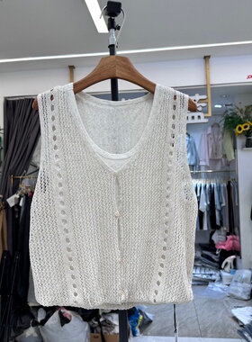 3R37C0028正版夏季新款韩系通勤假两件叠穿镂空针织背心女装ins潮