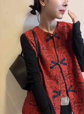 2025年新款时尚复古盘口高级感缇花无袖新中式无袖马夹开衫卫衣女