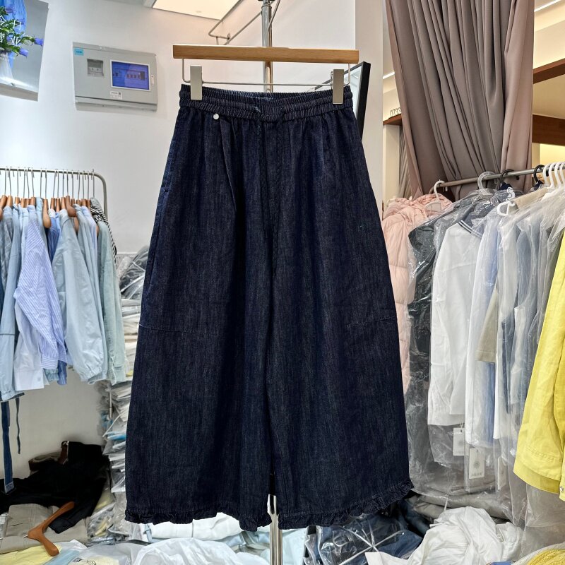 HC+8617正版春夏季新款韩版松紧腰裤脚木耳边设计休闲阔腿裤毛女