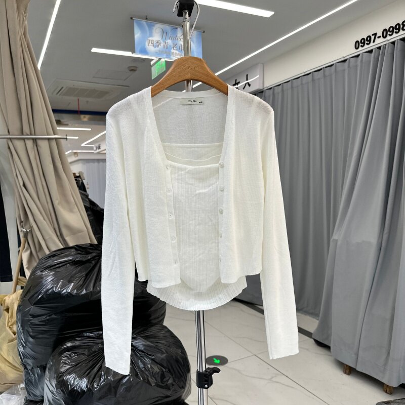 WeMe正版2026年春季新款内搭带胸垫吊带衫+针织小开衫两件套上衣