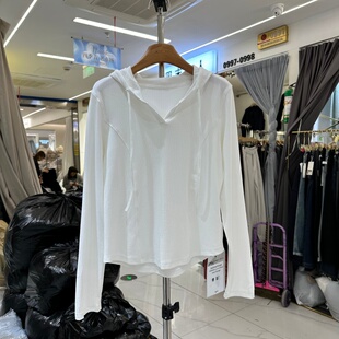 上衣女装 壹彩127正版 韩系抽绳连帽减龄学院风纹理感T恤衫 新款 春季