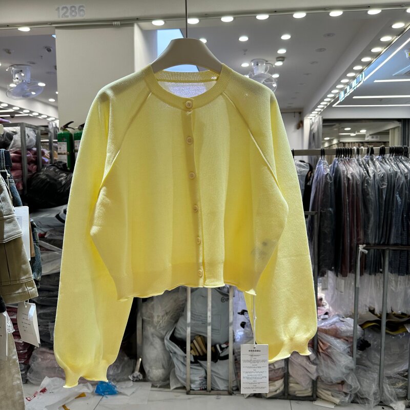 DTU35080正版春季新品韩系单排扣插肩袖爆款冰丝针织开衫女上衣潮