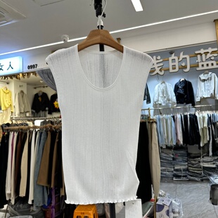 女2026年春夏季 U领极简风飞机袖 新款 时尚 套头上衣 韩版 冰丝针织衫