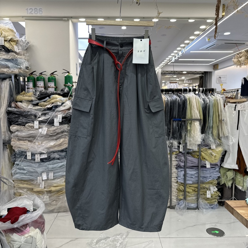 3R366075正品夏季新款半松紧腰显瘦酷飒风休闲工装阔腿裤女弯刀裤