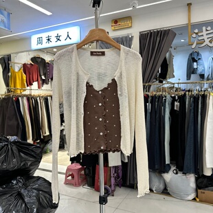 One FamiIy77001正品春季新款内搭针织吊带衫+针织小开衫两件套女