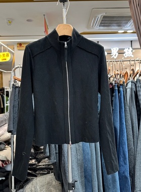 独秀DX25S552正版冬季新款时尚双拉链头立领坑条针织开衫上衣女装