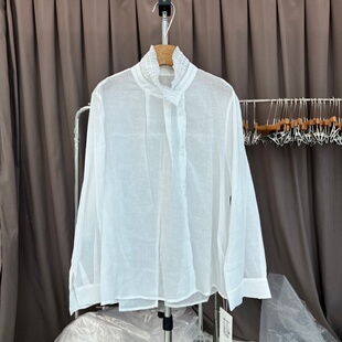 HR.77619正版春季新款时尚法式蕾丝边领显瘦设计感长袖白色衬衣女