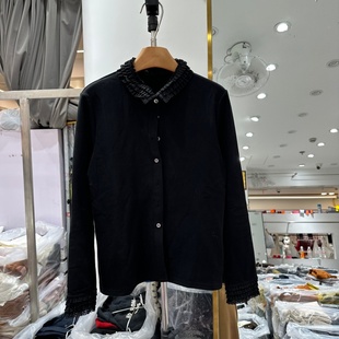 磨毛T恤小衫 2025年冬季 蕾丝花边领显瘦单排扣开衫 韩版 上衣女 新款