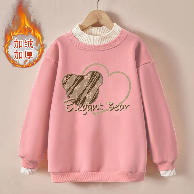 女童卫衣假两件新款宽松一体绒秋冬装纯棉上衣加绒加厚中大童长袖