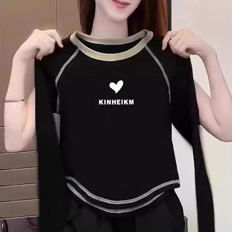 女童2026春秋新款修身打底衫字母韩版纯棉长袖T恤儿童双面绒上衣